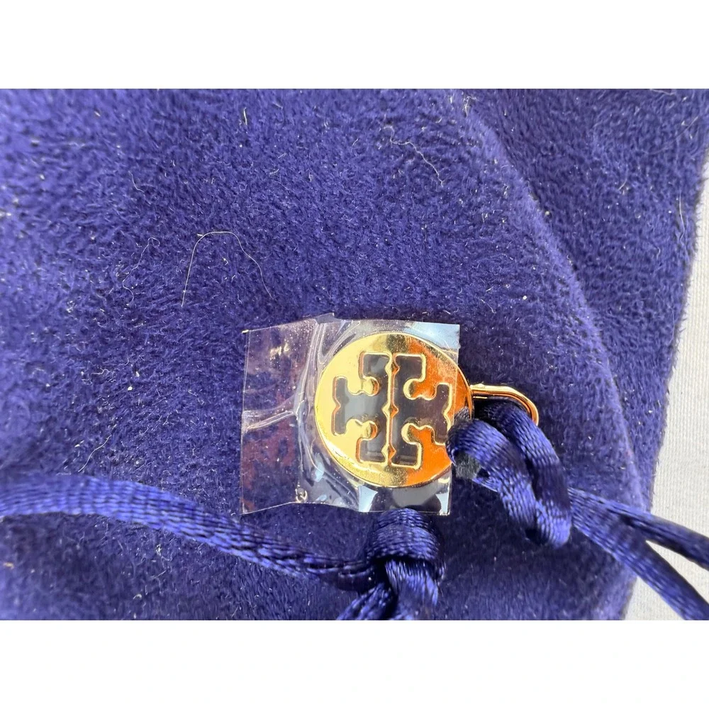 Tory Burch Reva Navy Saffiano Leather‎ Gold Logo Double Wrap Bracelet
